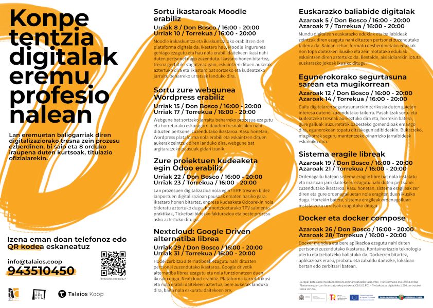 Lan-eremuko konpetentzia digitalak lantzeko doako 8 taller
